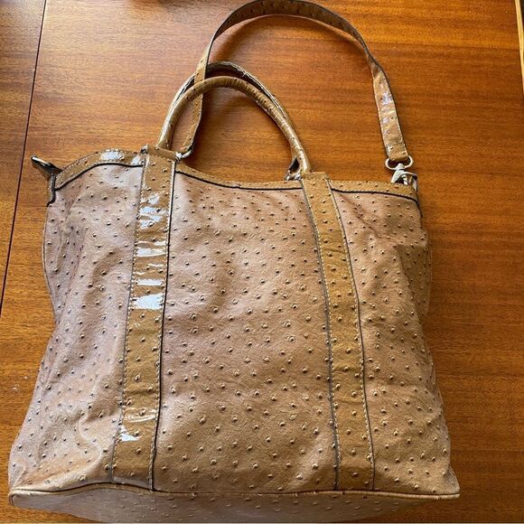 Vintage Y2K Guess Ostrich Pebbled Faux Leather Handbag Purse Tan - Picture 10 of 15